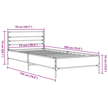 Brown Oak Bed Frame - Small Single 75x190 cm, No Mattress