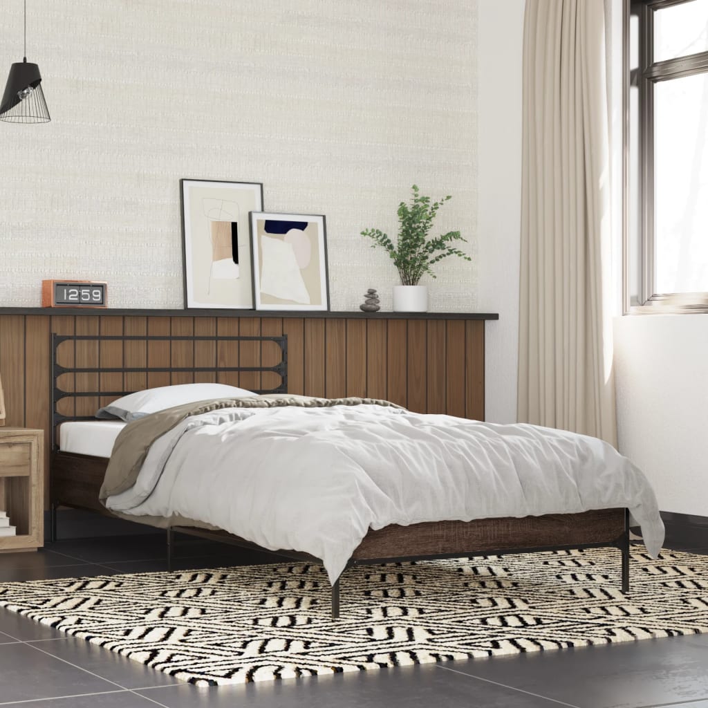 Brown Oak Bed Frame - Small Single 75x190 cm, No Mattress