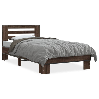 Brown Oak Bed Frame 100x200 cm - Sturdy Wood Finish