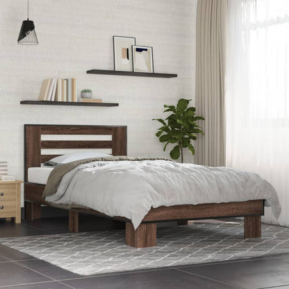 Brown Oak Bed Frame 100x200 cm - Sturdy Wood Finish