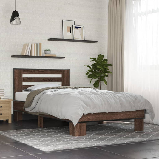 Brown Oak Bed Frame 100x200 cm - Sturdy Wood Finish