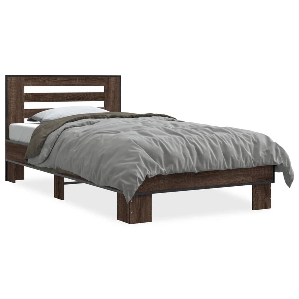 Brown Oak Bed Frame 90x200 cm - Elegant and Durable Design