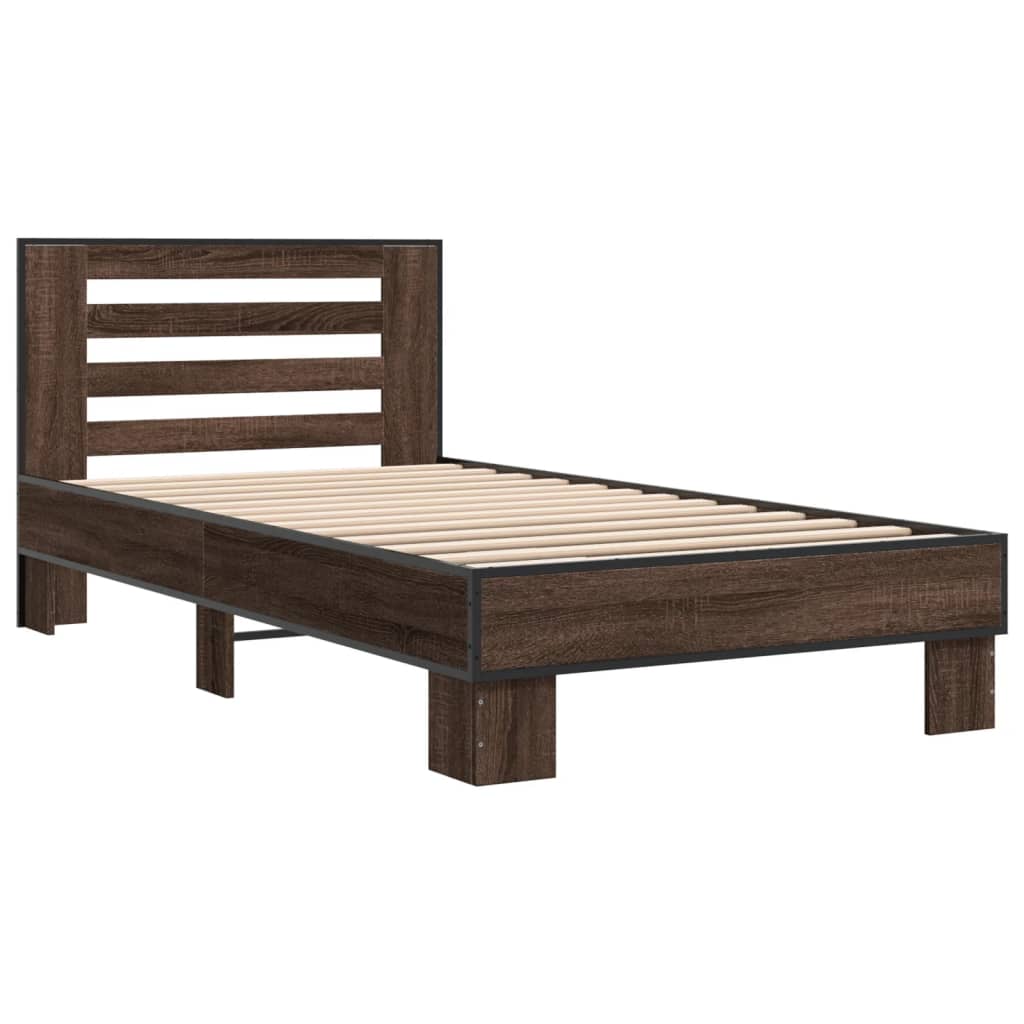 Brown Oak Bed Frame 90x200 cm - Elegant and Durable Design