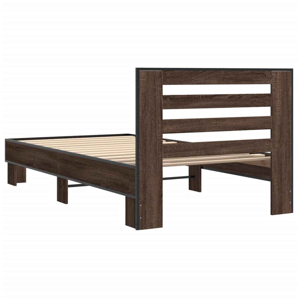Brown Oak Bed Frame 90x200 cm - Elegant and Durable Design