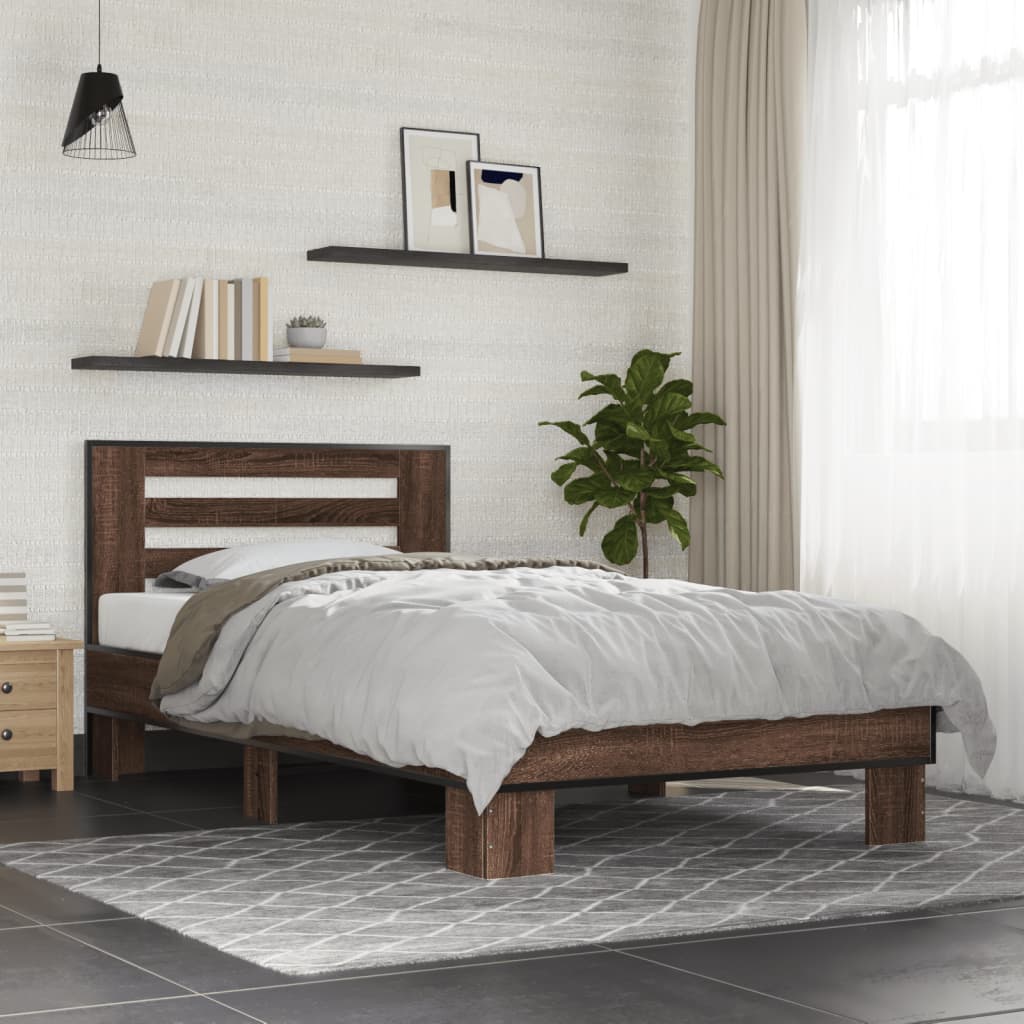 Brown Oak Bed Frame 90x200 cm - Elegant and Durable Design