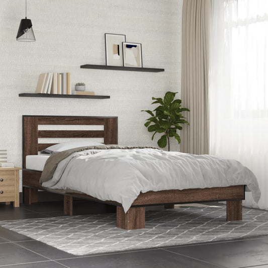 Brown Oak Bed Frame 90x200 cm - Elegant and Durable Design