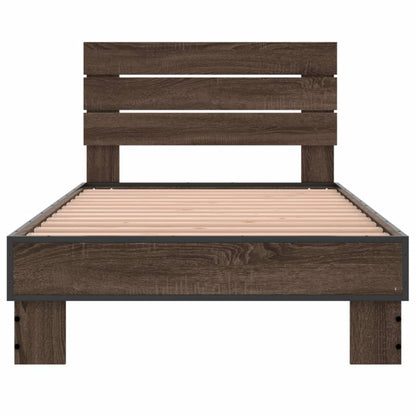Brown Oak Bed Frame 75x190 cm - Small Single, No Mattress Included