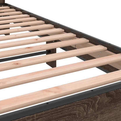 Brown Oak Bed Frame 75x190 cm - Small Single, No Mattress Included