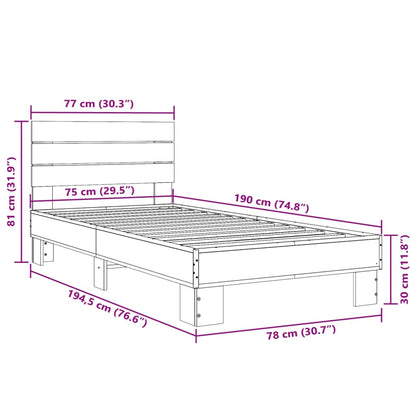 Brown Oak Bed Frame 75x190 cm - Small Single, No Mattress Included