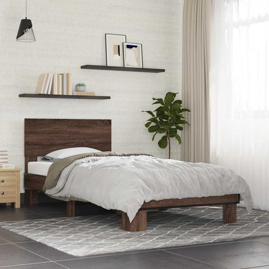 Brown Oak Bed Frame 90x200 cm - Sturdy Wood Finish, No Mattress