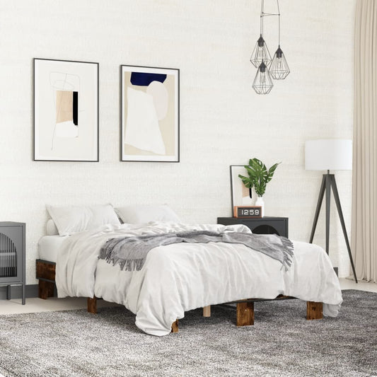 Smoked Oak Double Bed Frame 135x190 cm - No Mattress Included