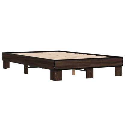 Brown Oak Double Bed Frame 135x190 cm - No Mattress Included