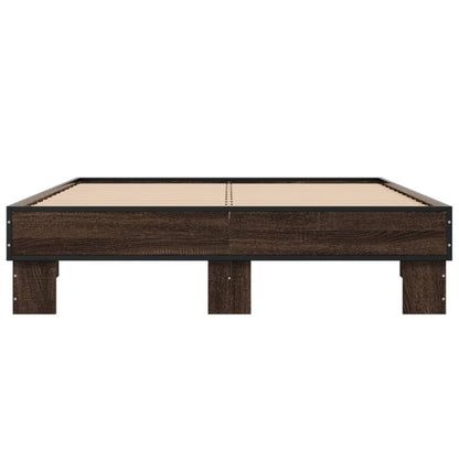 Brown Oak Double Bed Frame 135x190 cm - No Mattress Included