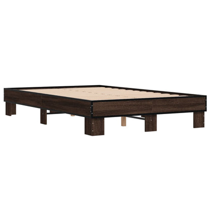 Brown Oak Double Bed Frame 135x190 cm - No Mattress Included