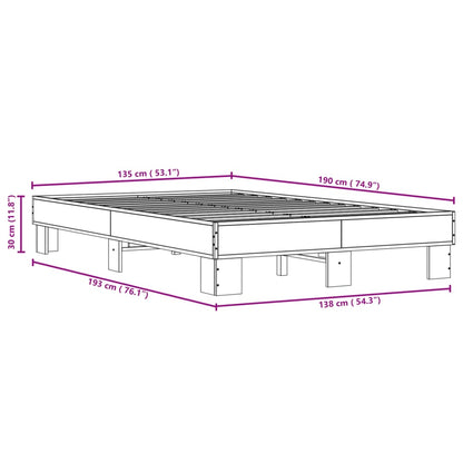 Brown Oak Double Bed Frame 135x190 cm - No Mattress Included