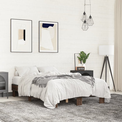 Brown Oak Double Bed Frame 135x190 cm - No Mattress Included