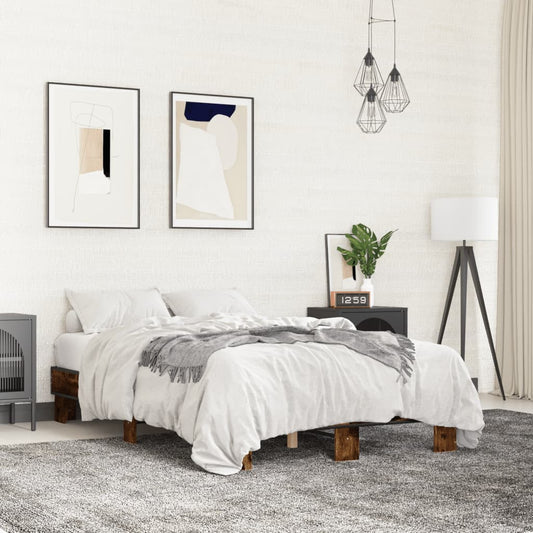 Smoked Oak Bed Frame 140x190 cm - Elegant Wood Finish
