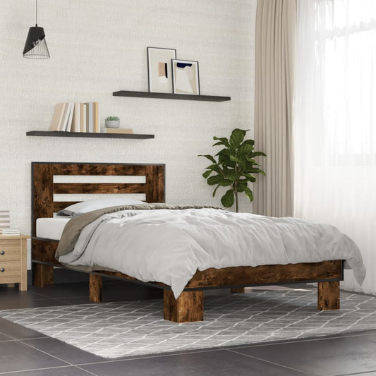 Smoked Oak Bed Frame 90x190 cm Single – No Mattress Included