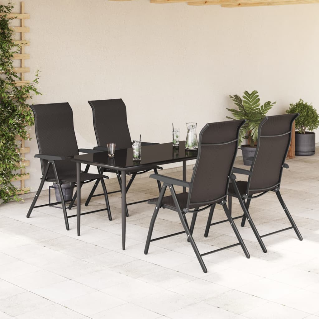 4-Piece Black Coffee Poly Rattan Folding Garden Chairs Set