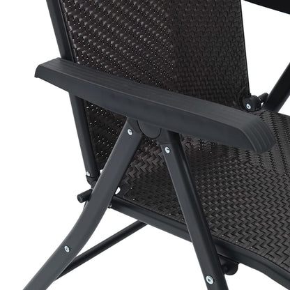 4-Piece Black Coffee Poly Rattan Folding Garden Chairs Set
