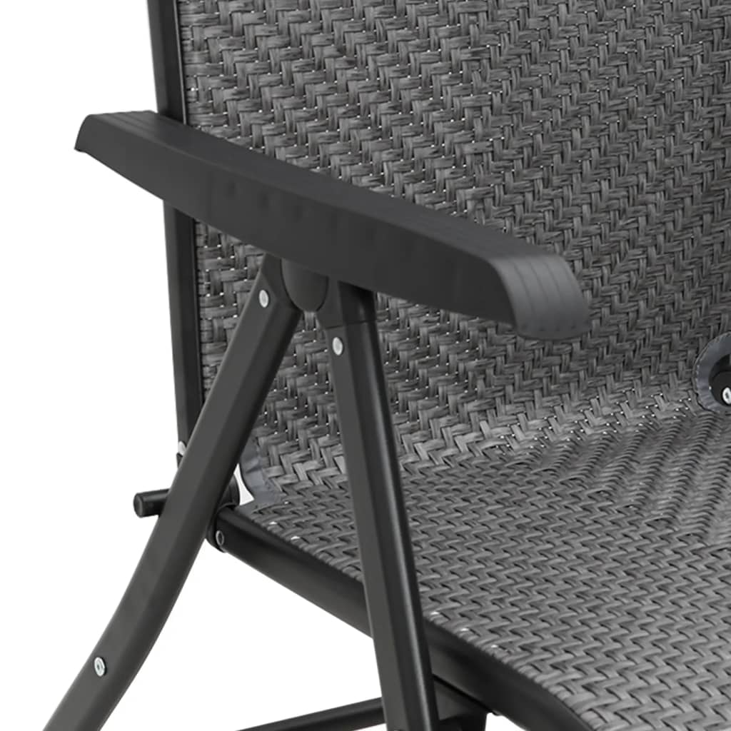 Grey Poly Rattan Folding Garden Chairs - Set of 4