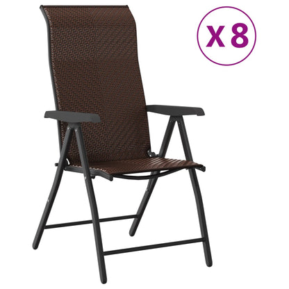 Set of 8 Poly Rattan Folding Garden Chairs - Black