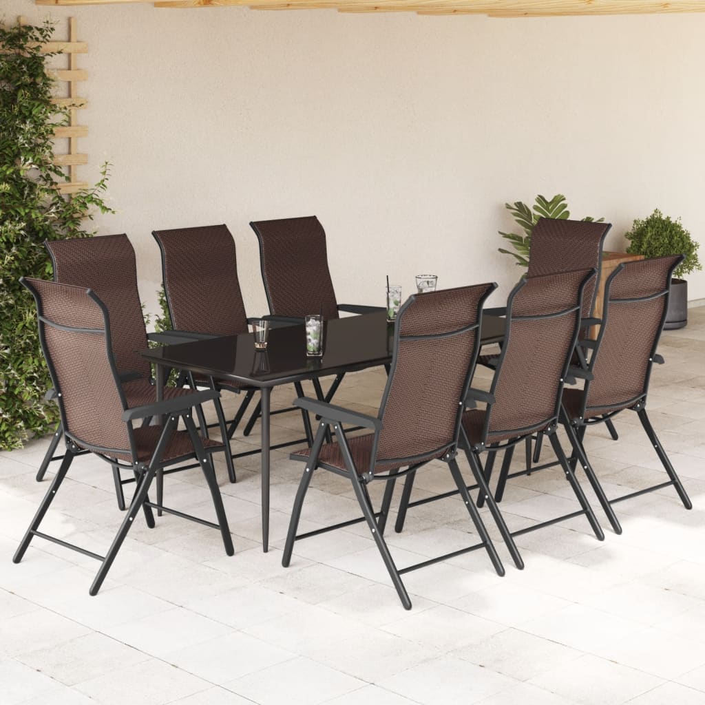 Set of 8 Poly Rattan Folding Garden Chairs - Black