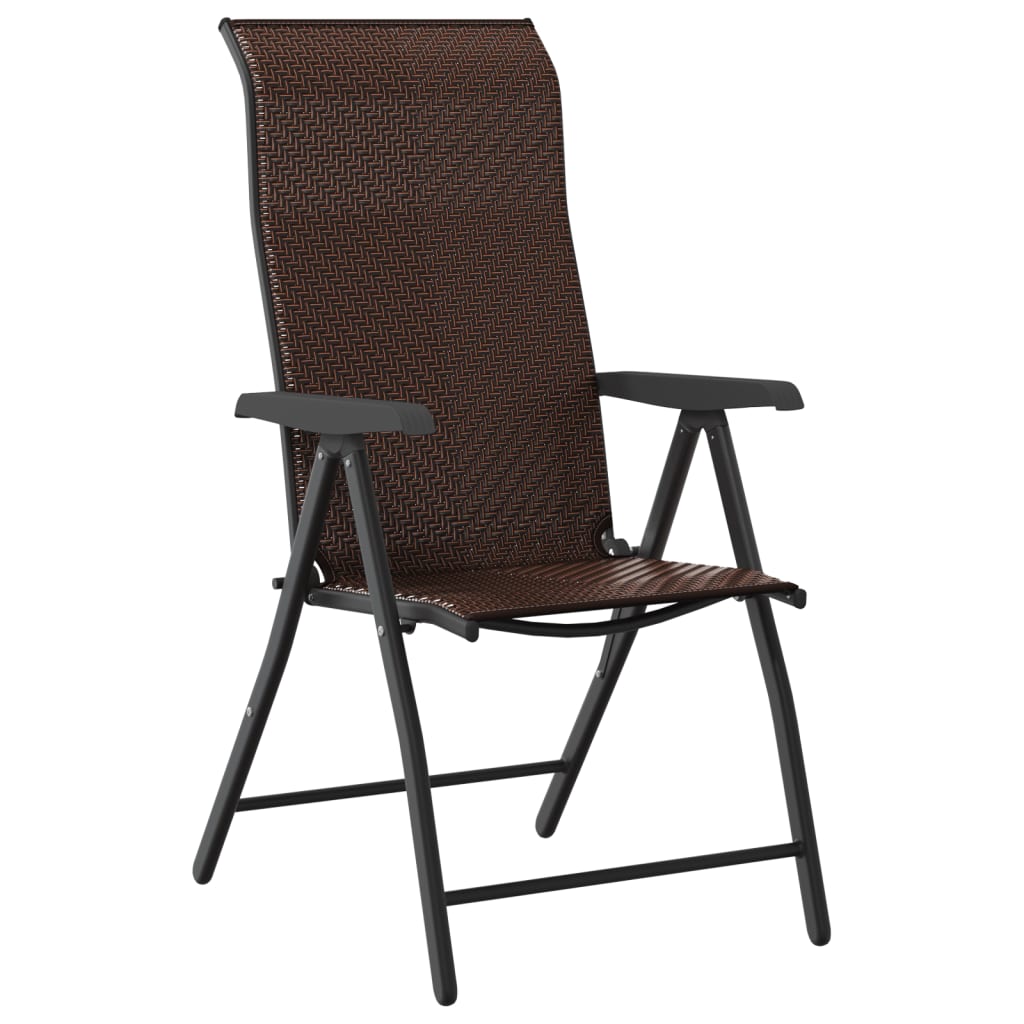 Set of 8 Poly Rattan Folding Garden Chairs - Black