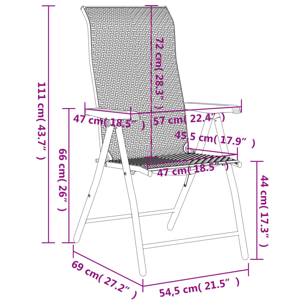 Set of 8 Poly Rattan Folding Garden Chairs - Black