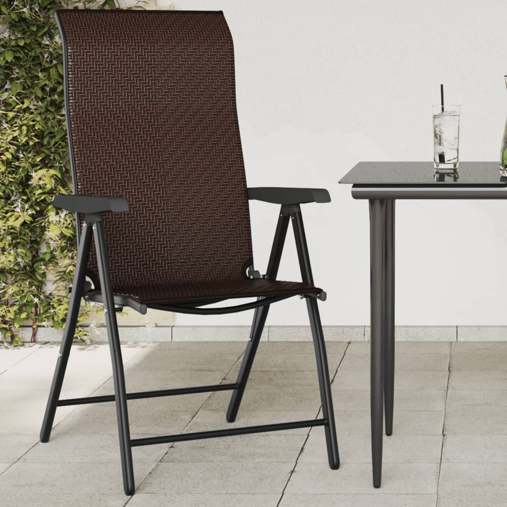 Set of 8 Poly Rattan Folding Garden Chairs - Black