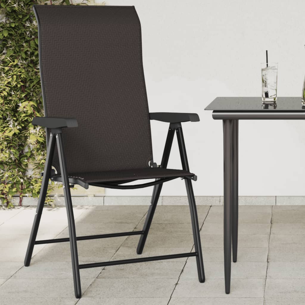 Set of 8 Poly Rattan Folding Garden Chairs - Black