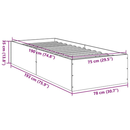 Smoked Oak Small Single Bed Frame 75x190 cm - Engineered Wood