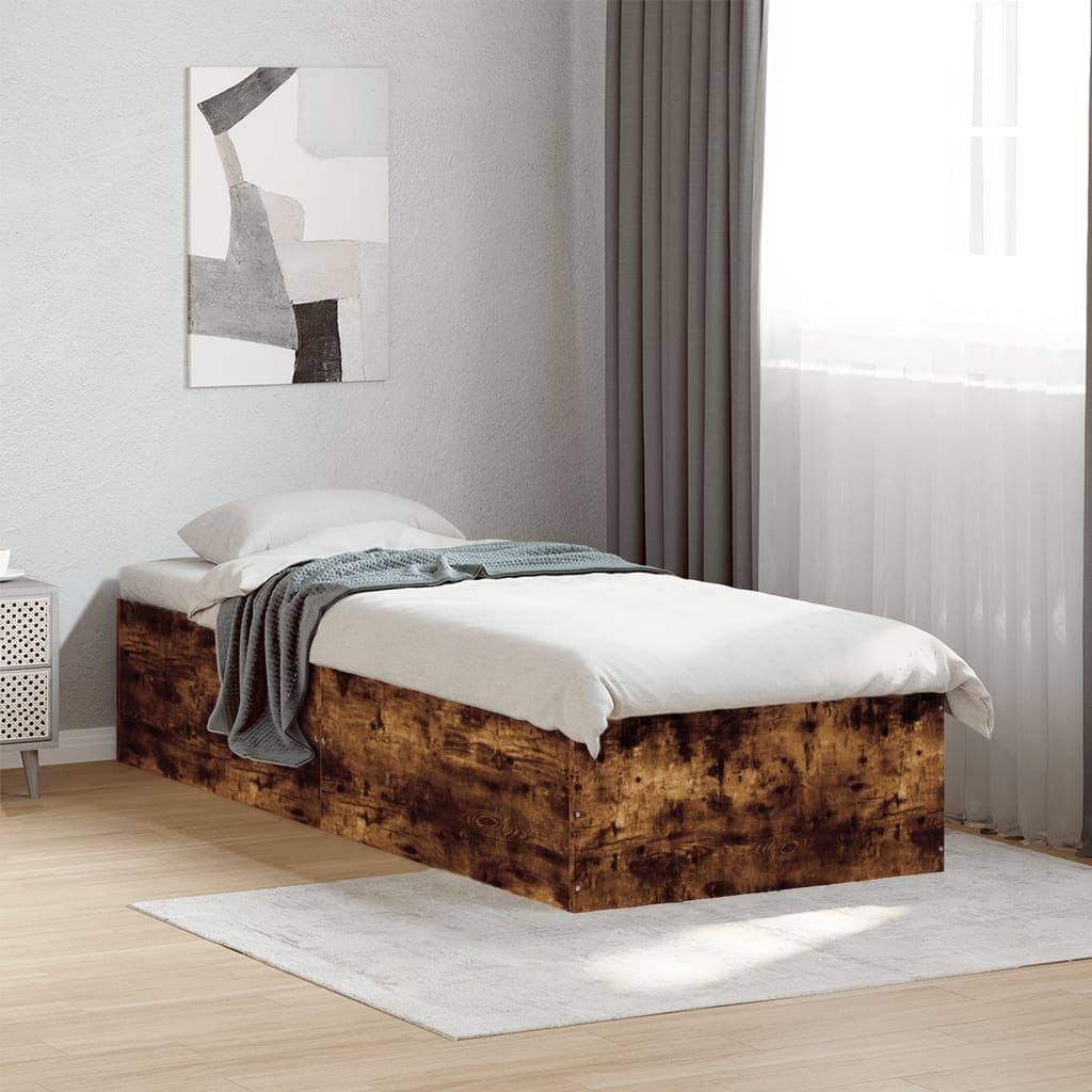 Smoked Oak Small Single Bed Frame 75x190 cm - Engineered Wood