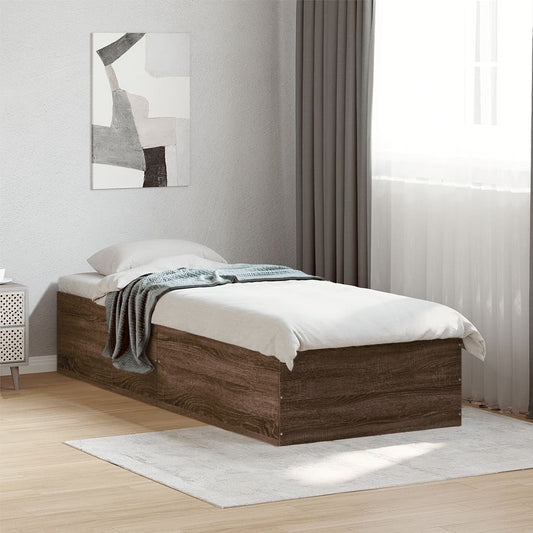 Brown Oak Small Single Bed Frame 75x190 cm - No Mattress Included