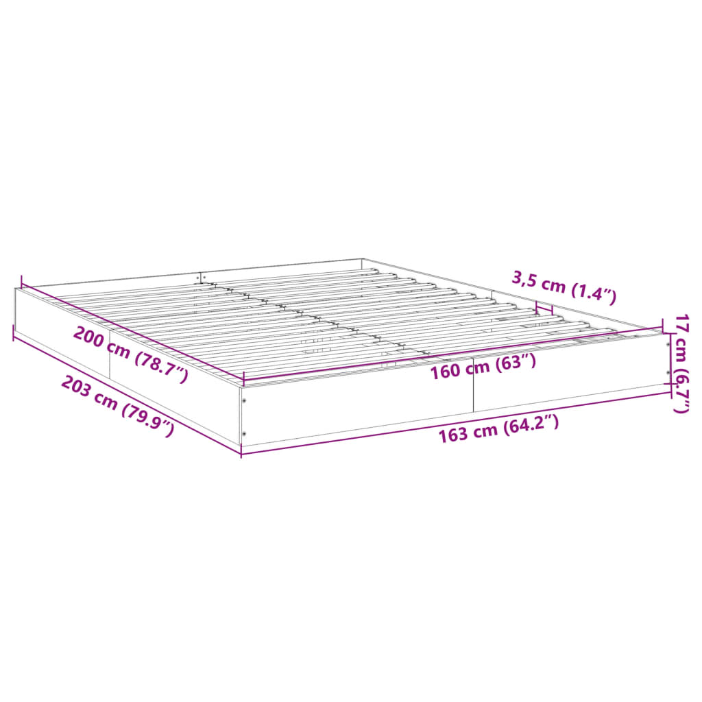 White Engineered Wood Bed Frame 160x200 cm - Mattress Not Included