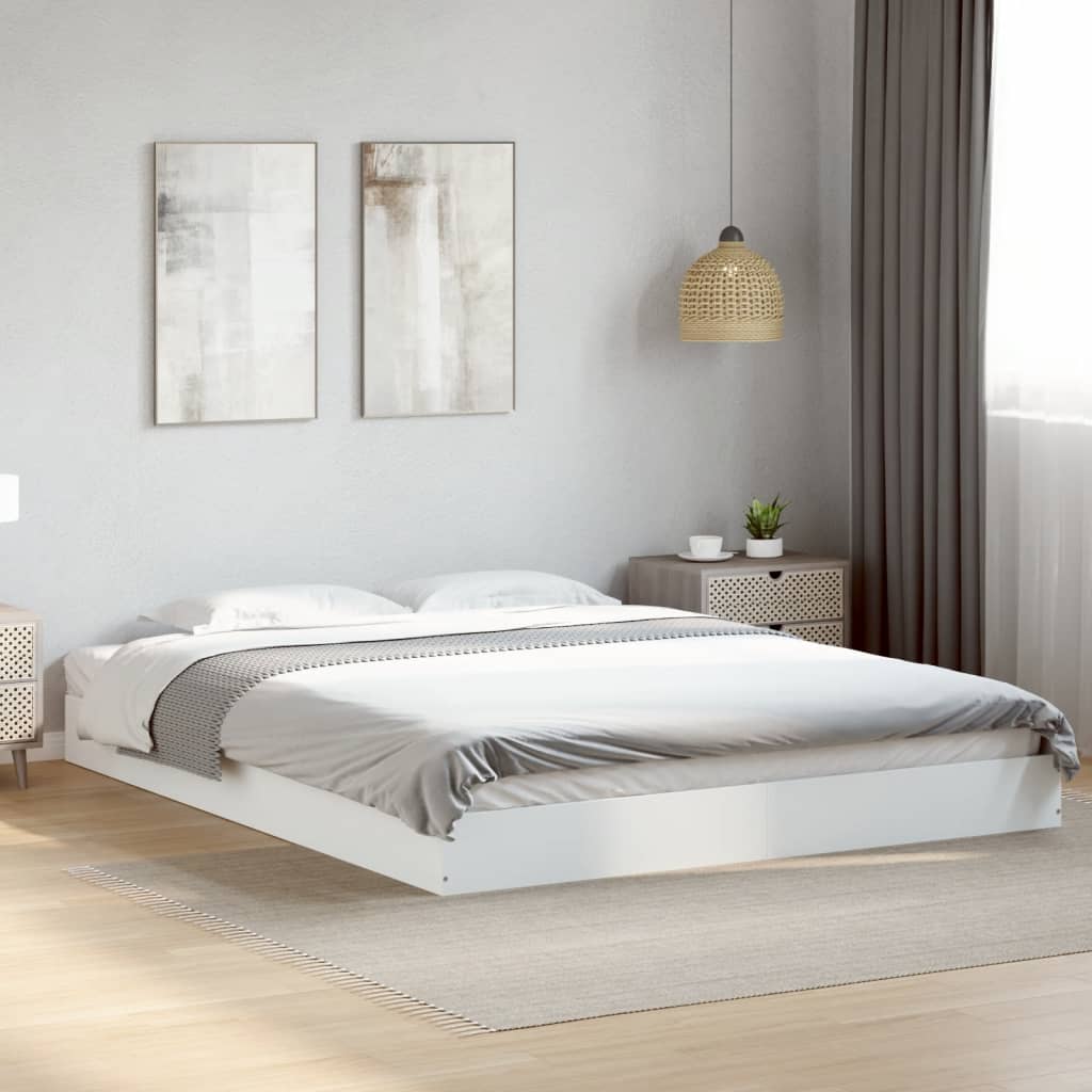 White Engineered Wood Bed Frame 160x200 cm - Mattress Not Included