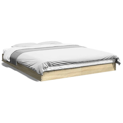 Sonoma Oak Bed Frame 160x200 cm – Engineered Wood, No Mattress