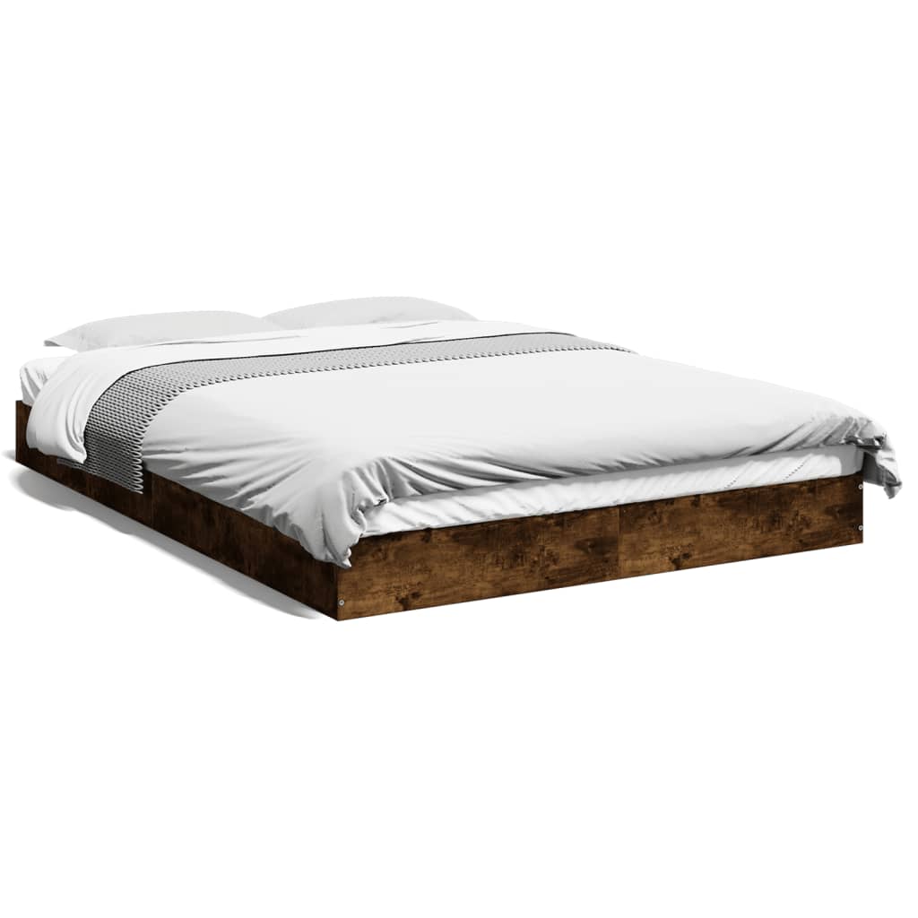 Smoked Oak Bed Frame 140x200 cm - Engineered Wood, No Mattress