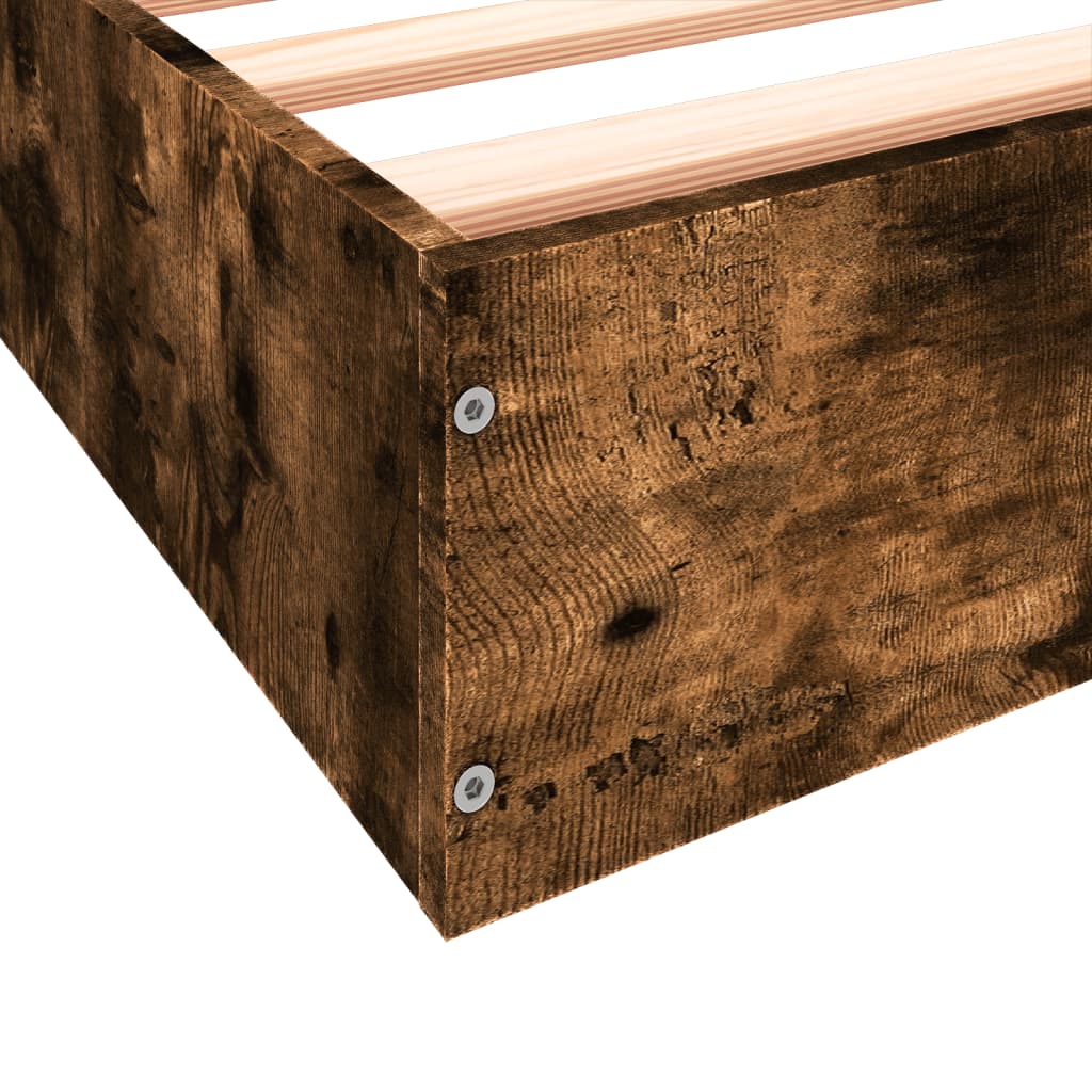 Smoked Oak Bed Frame 140x200 cm - Engineered Wood, No Mattress