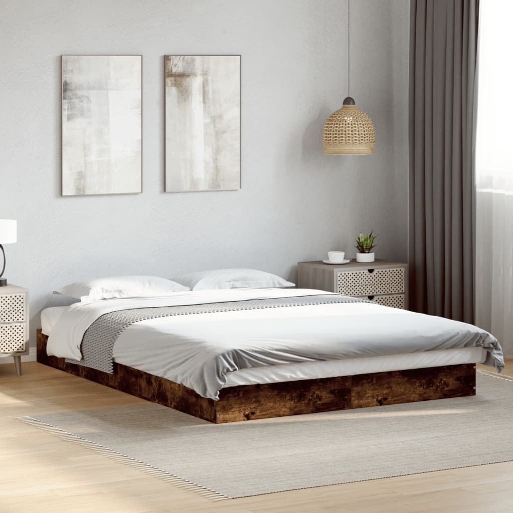 Smoked Oak Bed Frame 140x200 cm - Engineered Wood, No Mattress
