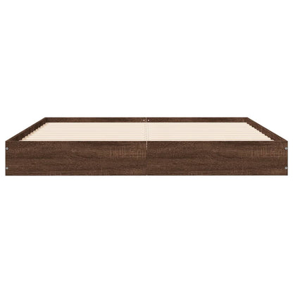 Brown Oak 140x200 cm Bed Frame - Engineered Wood, No Mattress