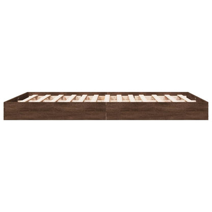Brown Oak 140x200 cm Bed Frame - Engineered Wood, No Mattress