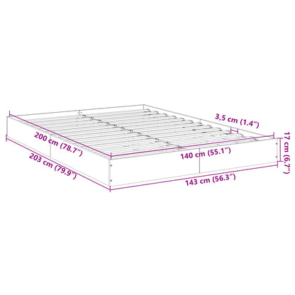 Brown Oak 140x200 cm Bed Frame - Engineered Wood, No Mattress