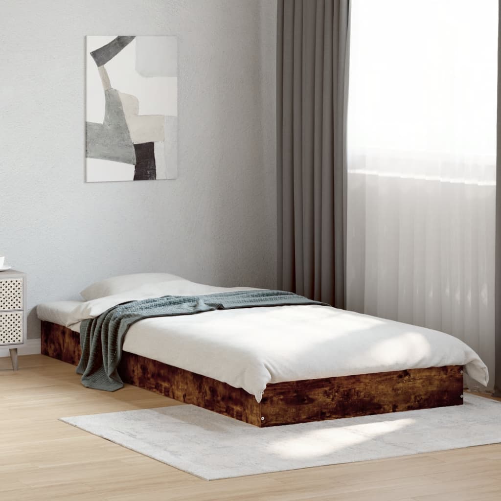 Smoked Oak Engineered Wood Bed Frame 90x200 cm - No Mattress