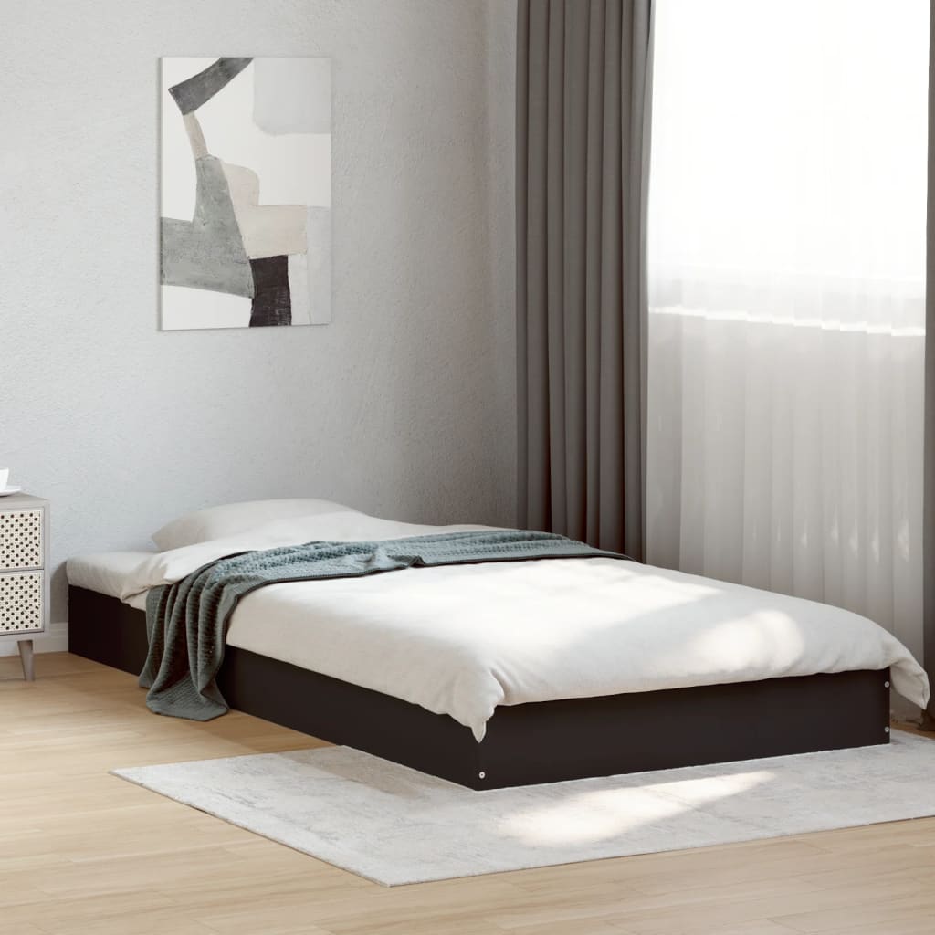 Black Engineered Wood Bed Frame 90x190 cm - Single Size