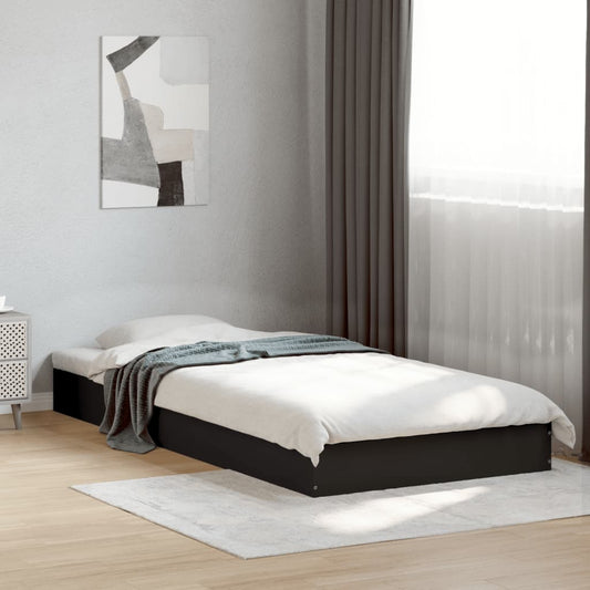 Compact Black Engineered Wood Bed Frame 75x190 cm - No Mattress