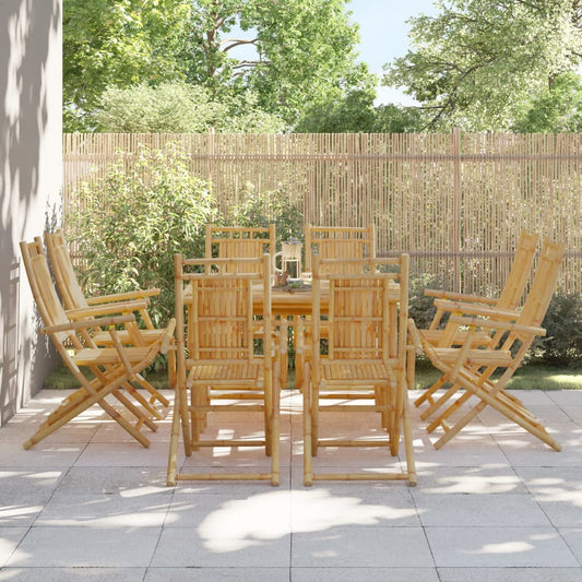 Bamboo Folding Garden Chairs - Set of 8, 53x66x99 cm, Natural Finish