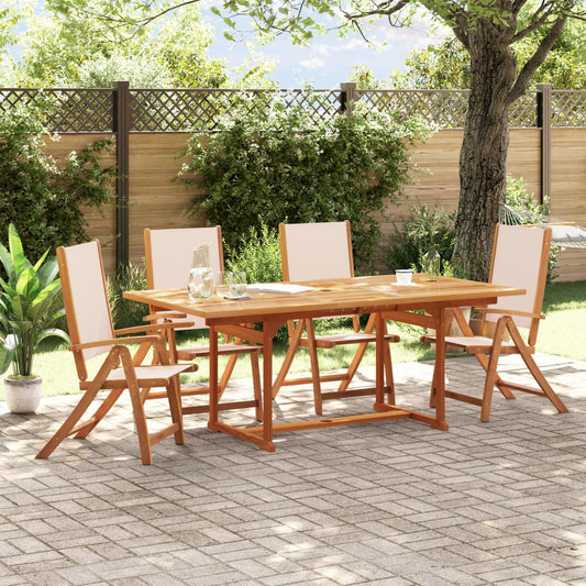 4-Piece Folding Garden Chairs - Solid Acacia Wood & Textilene