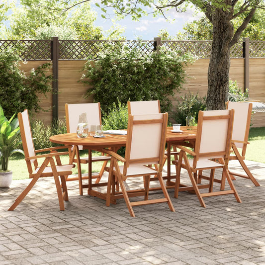 6-Piece Acacia Wood & Textilene Folding Garden Chairs Set