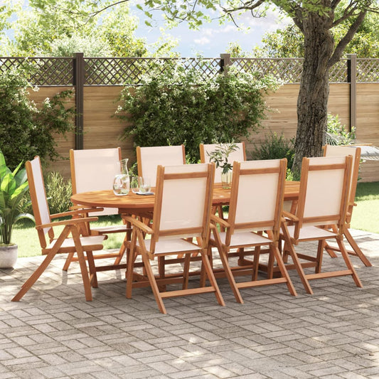 8-Pc Solid Acacia & Textilene Folding Garden Chairs Set